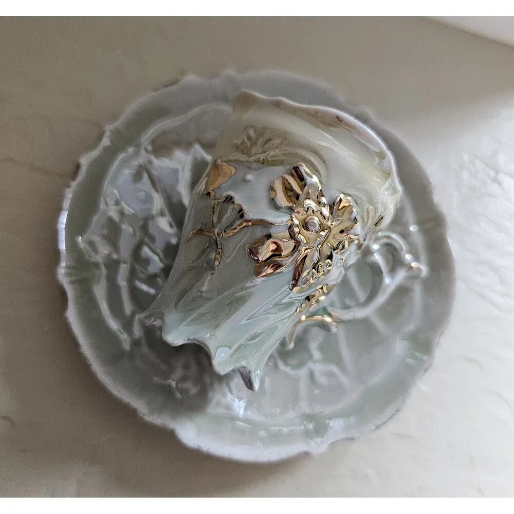 Vintage Mint Green Lusterware Miniature Cup And Saucer
